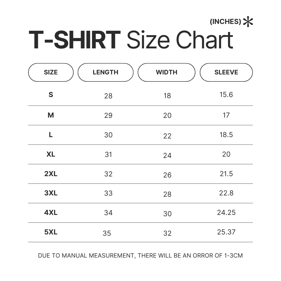 T shirt Size Chart - Baldurs Gate 3 Shop