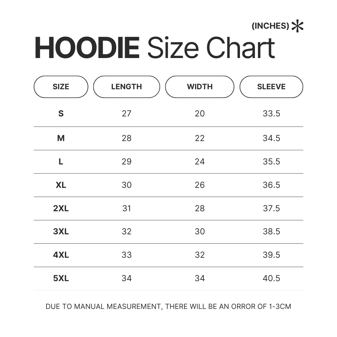 Hoodie Size Chart - Baldurs Gate 3 Shop